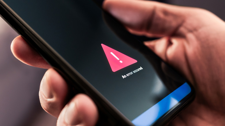 Message d'erreur sur l'écran du smartphone