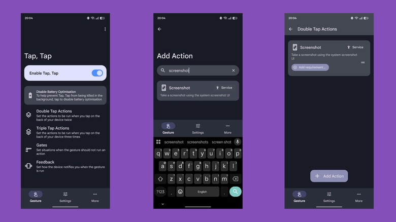 Configuration des gestes à double robinet et triple robinet dans TAP, Tap.