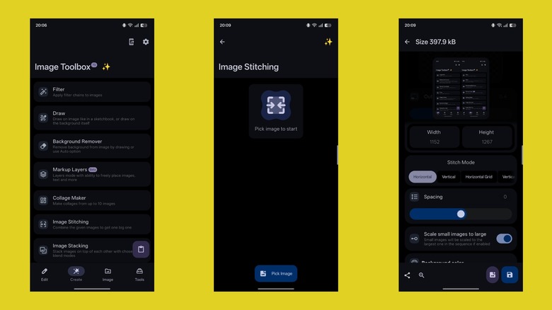 Utilisation de la boîte à outils d'image pour coudre des captures d'écran.
