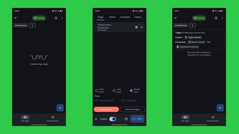 Création d'un mappage de clés pour basculer la lampe de poche dans un mappeur de clé sur un téléphone Android.