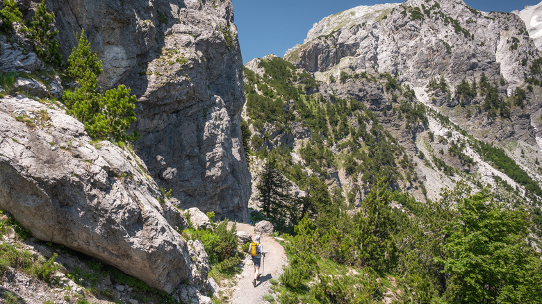 Vue aérienne d'un randonneur dans les montagnes rocheuses