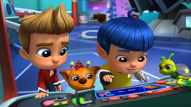 JR et pignon dans un panneau de commande dans Star Trek: Scouts