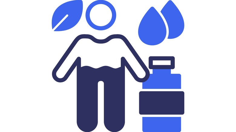 Décrivez l'illustration d'un corps humain avec de l'eau jusqu'aux côtes et des gouttes d'eau au-dessus d'une bouteille d'eau