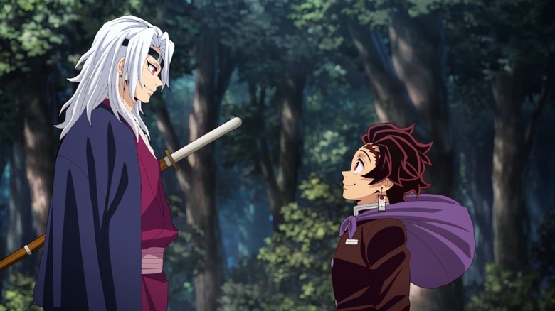 Tanjiro levant les yeux vers Tengen dans Demon Slayer: Kimetsu no Yaiba - Infinity Castle