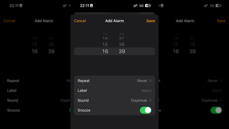 Apple Alarme se terminant à 16:39