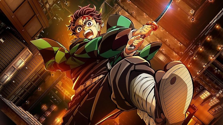 Tanjiro balançant son épée sur l'affiche pour Demon Slayer: Kimetsu no Yaiba - Infinity Castle