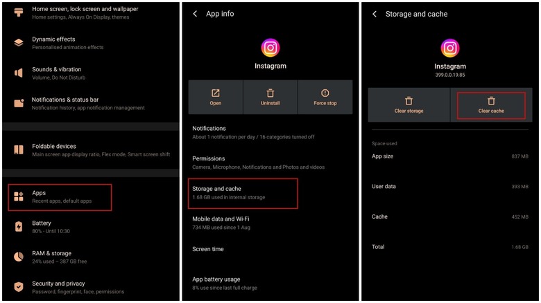 Effacer le cache Instagram sur Android