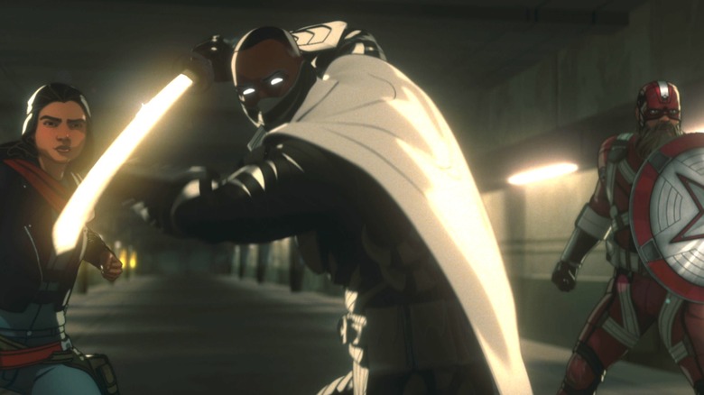 Blade Knight dans une position de combat avec une épée en zombies Marvel