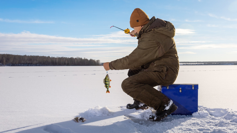 Personne de pêche à la glace