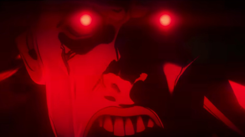 Elizabeth Olsen en tant que zombie Wanda Maximoff avec les yeux rouges sur les zombies Marvel