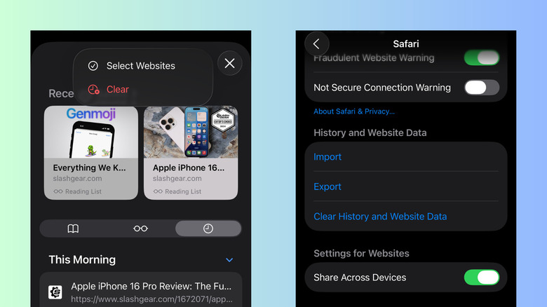 Deux façons d'effacer l'historique de recherche dans iOS 26