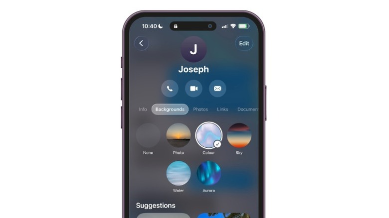 Sélection des paramètres d'arrière-plan iMessage pour un chat appelé Joseph