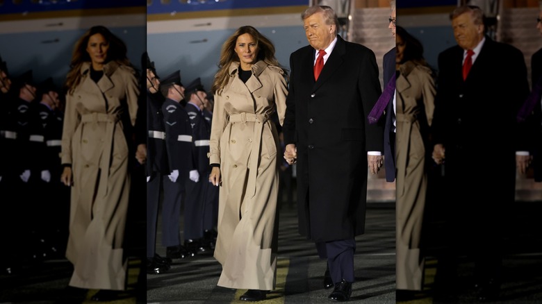 Melania Trump en trench trop grand avec Donald Trump