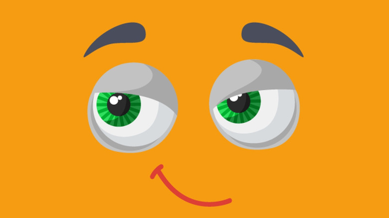 Illustration d'un sourire narquois avec des yeux latéraux, semblant ravi