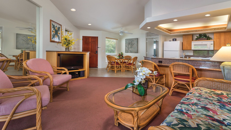 Intérieur de la chambre du Wyndham Bali Hai Villas, situé dans la communauté de Princeville à Kauai, Hawaï