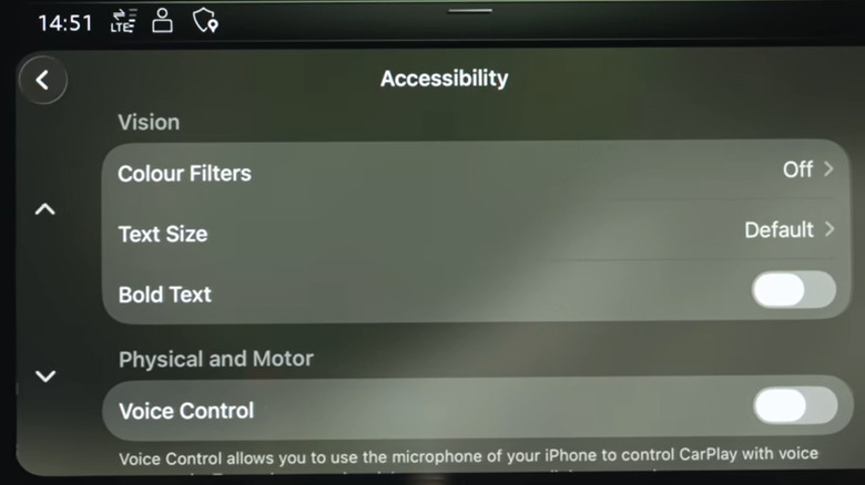 Options d'accessibilité sur un écran CarPlay