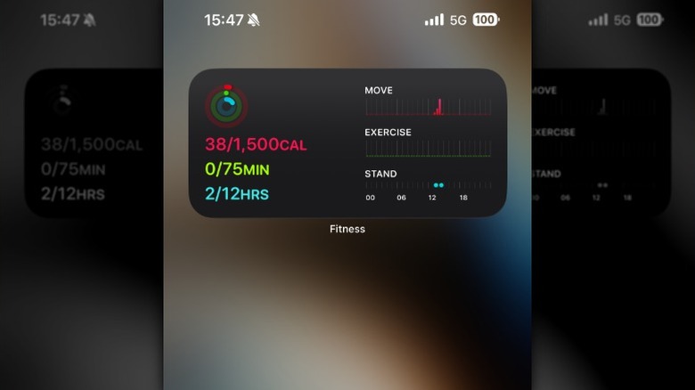 Widget d'application de remise en forme sur l'écran d'accueil d'un iPhone.