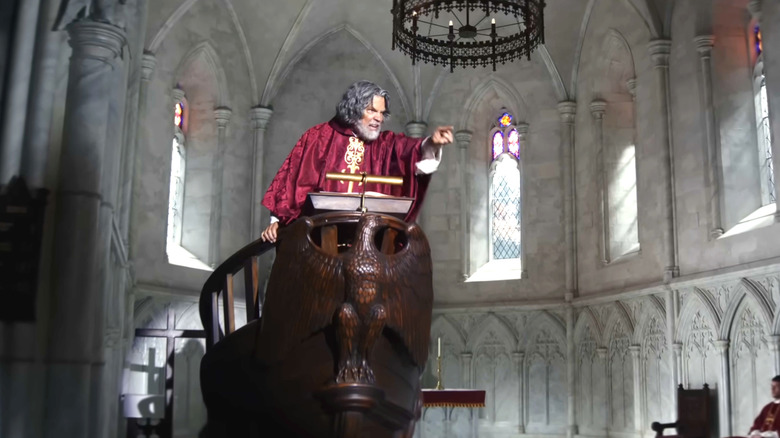 Wake Up Dead Man, Jefferson Wicks prononçant un sermon en colère à l'église