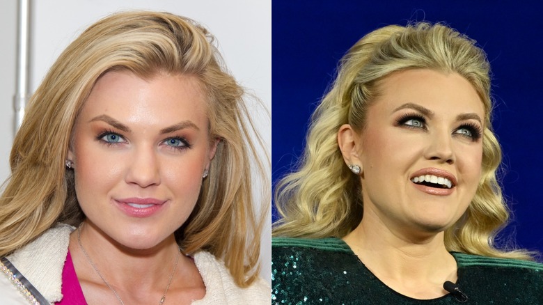 Erika Kirk avec un maquillage naturel en 2012 ; et Kirk en 2025 avec un maquillage épais