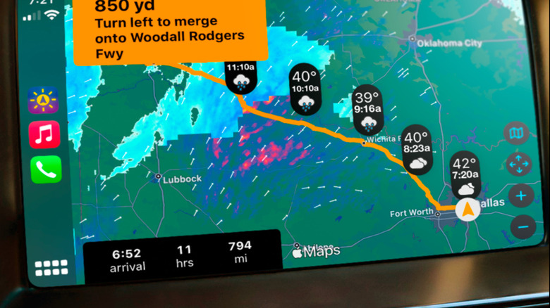 Affichage CarPlay de l'application Météo en route