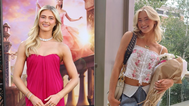 Rylee Arnold sourit sur le tapis rouge lors d'une première de film tout en portant une robe bustier rose