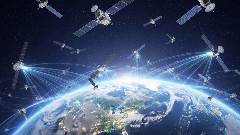 art conceptuel du ciel surpeuplé par les satellites