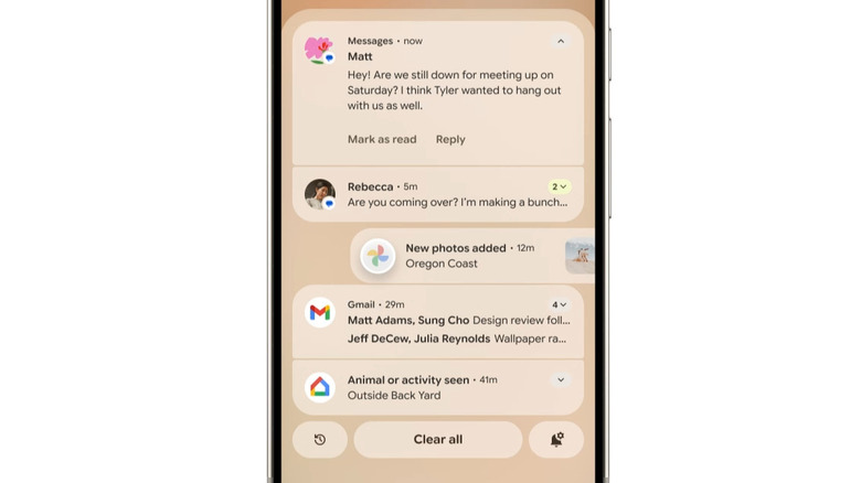Ombre de notification sur Android 16