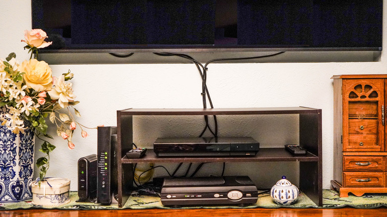 Image d'un téléviseur connecté à divers périphériques d'entrée via un certain nombre de câbles