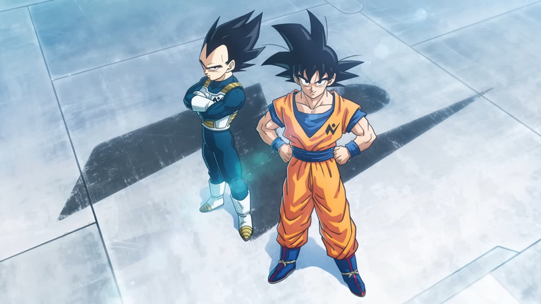 Goku et Vegeta portant des badges Galactic Patrol dans l'annonce de Dragon Ball Super : The Galactic Patrol