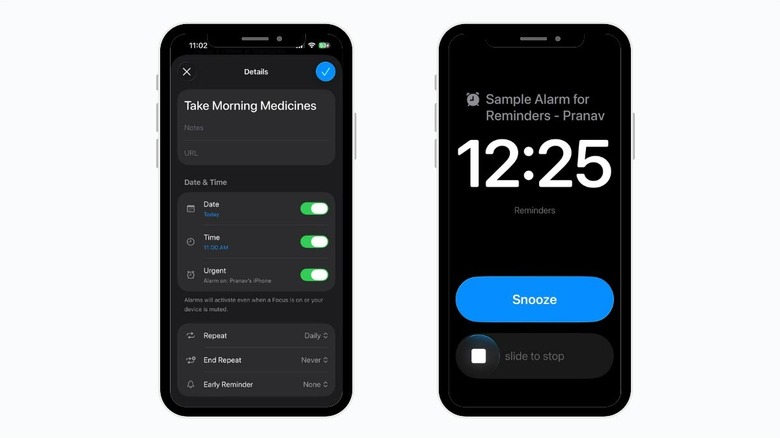 Capture d'écran de l'iPhone affichant la fonction Alarme dans l'application Rappels