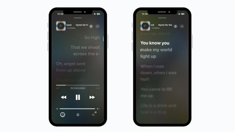 Capture d'écran de l'application Apple Music sur iPhone montrant les paroles fonctionnant en mode avion