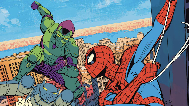 Couverture de la variante Ultimate Spider-Man #5 : la toile de Spider-Man et le planeur Green Goblin