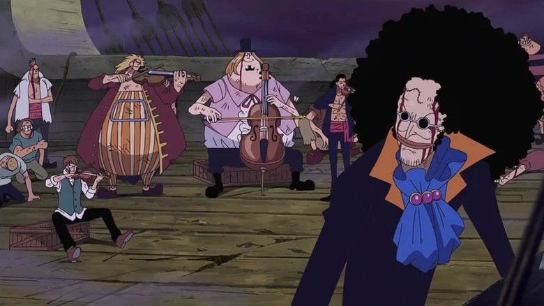Brook et les Pirates de Rumbar chantent une chanson dans One Piece