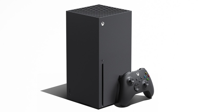 Microsoft Xbox Series X et manette sur fond blanc
