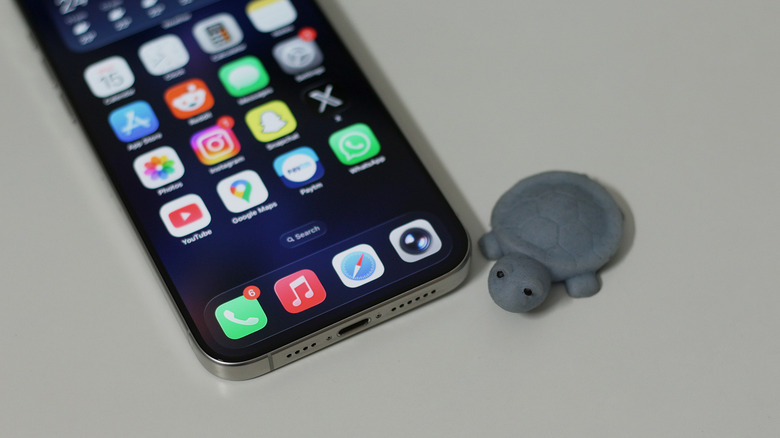 iPhone à côté d’une tortue jouet