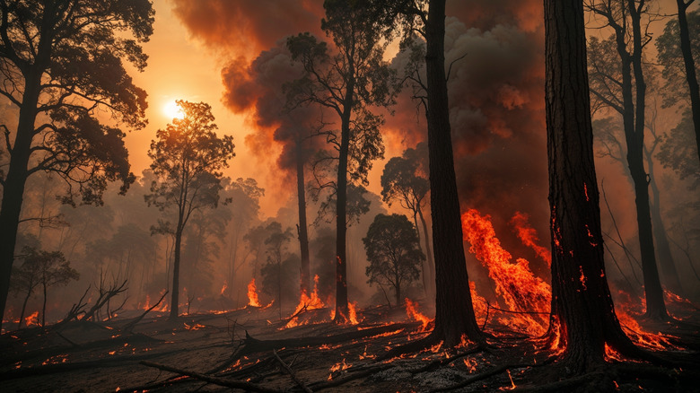 Un intense incendie de forêt fait rage.