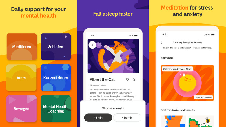 Interface utilisateur de l'application Headspace