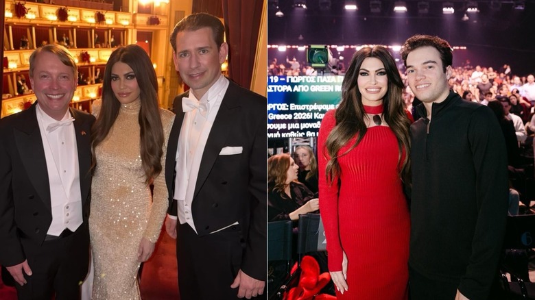 Kimberly Guilfoyle posant à l'opéra/Kimberly Guilfoyle avec son fils Roman