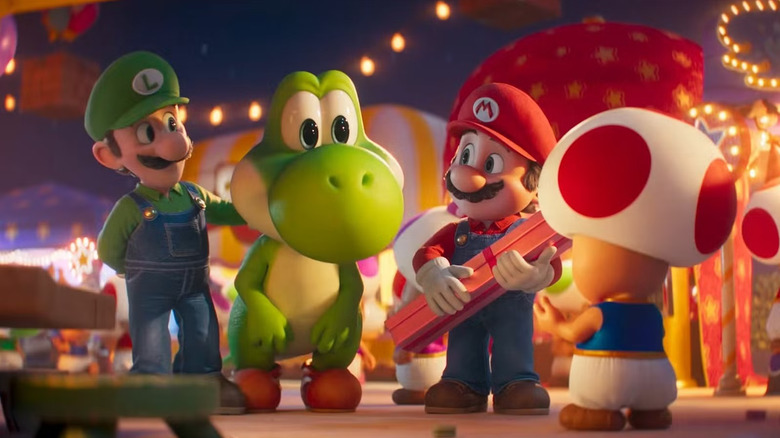 Luigi, Yoshi, Mario et Toad à la fête de Peach dans le film Super Mario Galaxy