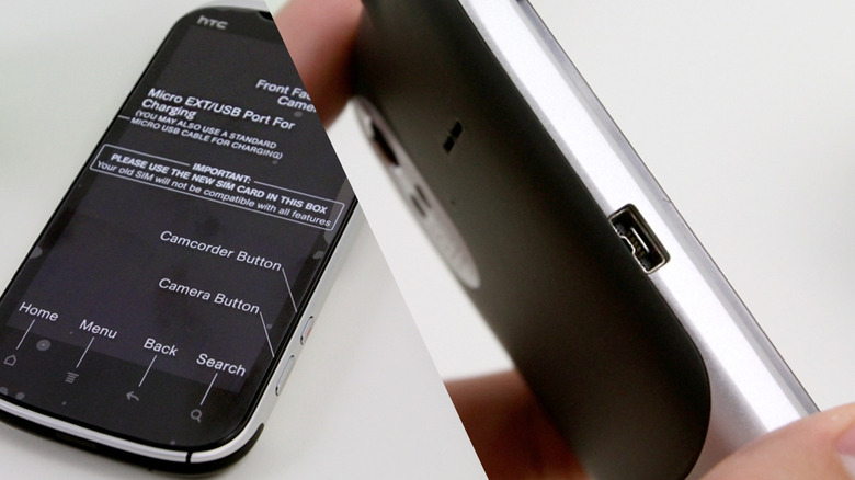 Le téléphone HTC Dream et le port de chargement ExtUSB.