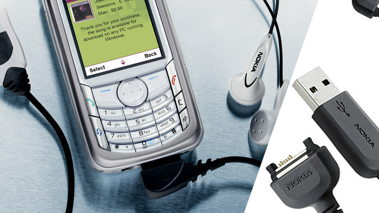 Un téléphone Nokia avec un câble Pop-Port.
