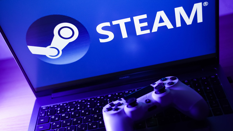Jeu Steam avec manette sur ordinateur portable
