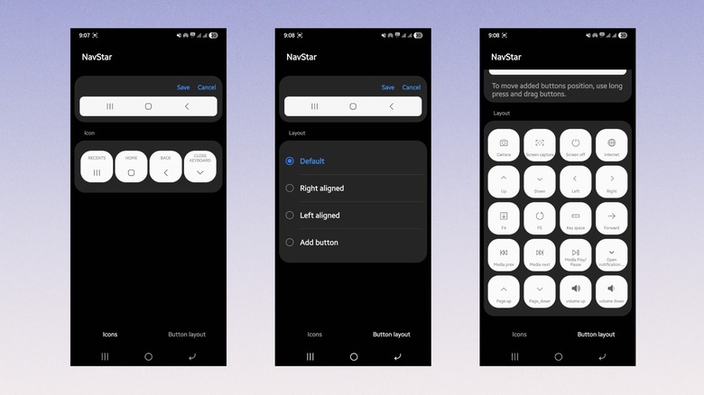 Captures d'écran montrant comment ajouter des boutons aux boutons de navigation inférieurs.