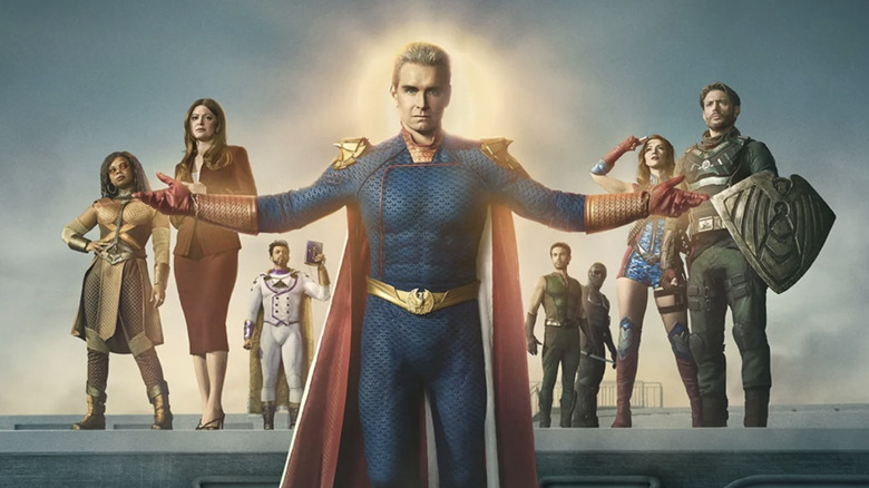 Affiche de la saison 5 de The Boys – Sister Sage, Ashley, Oh-Father, Homelander, The Deep, Black Noir, Firecracker et Soldier Boy