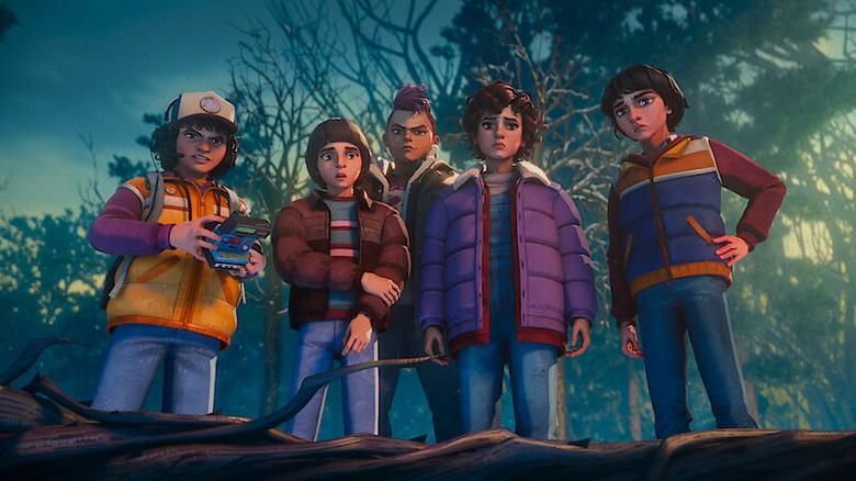 Dustin, Will, Nikki, Eleven et Mike creusent dans Stranger Things : Tales From '85