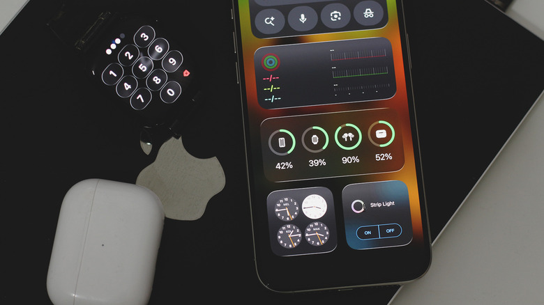 Widget batterie sur iPhone avec différents appareils