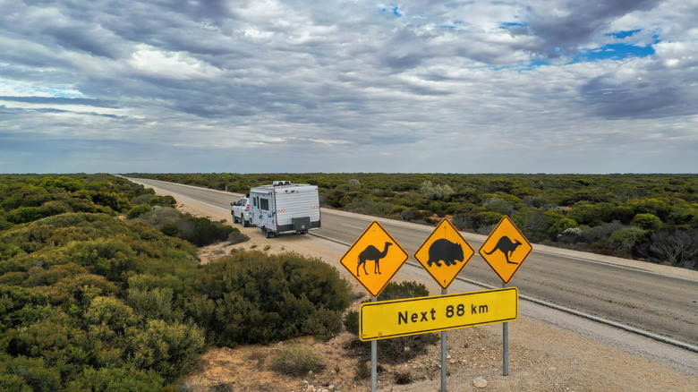 un camping-car au bord de la route dans l'outback australien