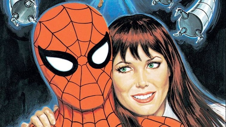 Couverture de Spider-Man : Parallel Lives, Spider-Man et Mary Jane avec les tentacules de Doc Ock en arrière-plan