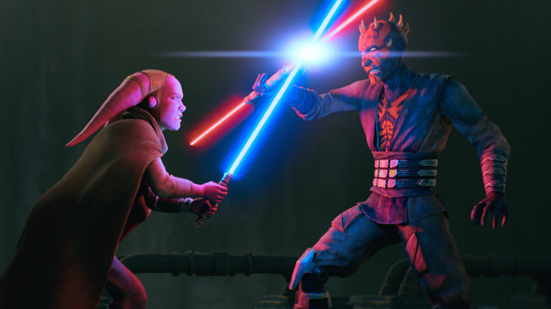 Devon affronte des sabres laser avec Maul dans Shadow Lord