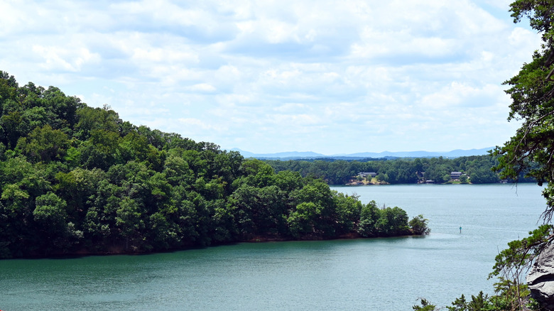 Photo de la rivière Roanoke avec des bâtiments en arrière-plan